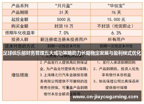 足球俱乐部财务管理五大成功策略助力长期稳定发展与盈利模式优化